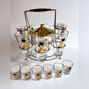 Mid Century Bowling Bar Set Ice Bucket and Glasses
